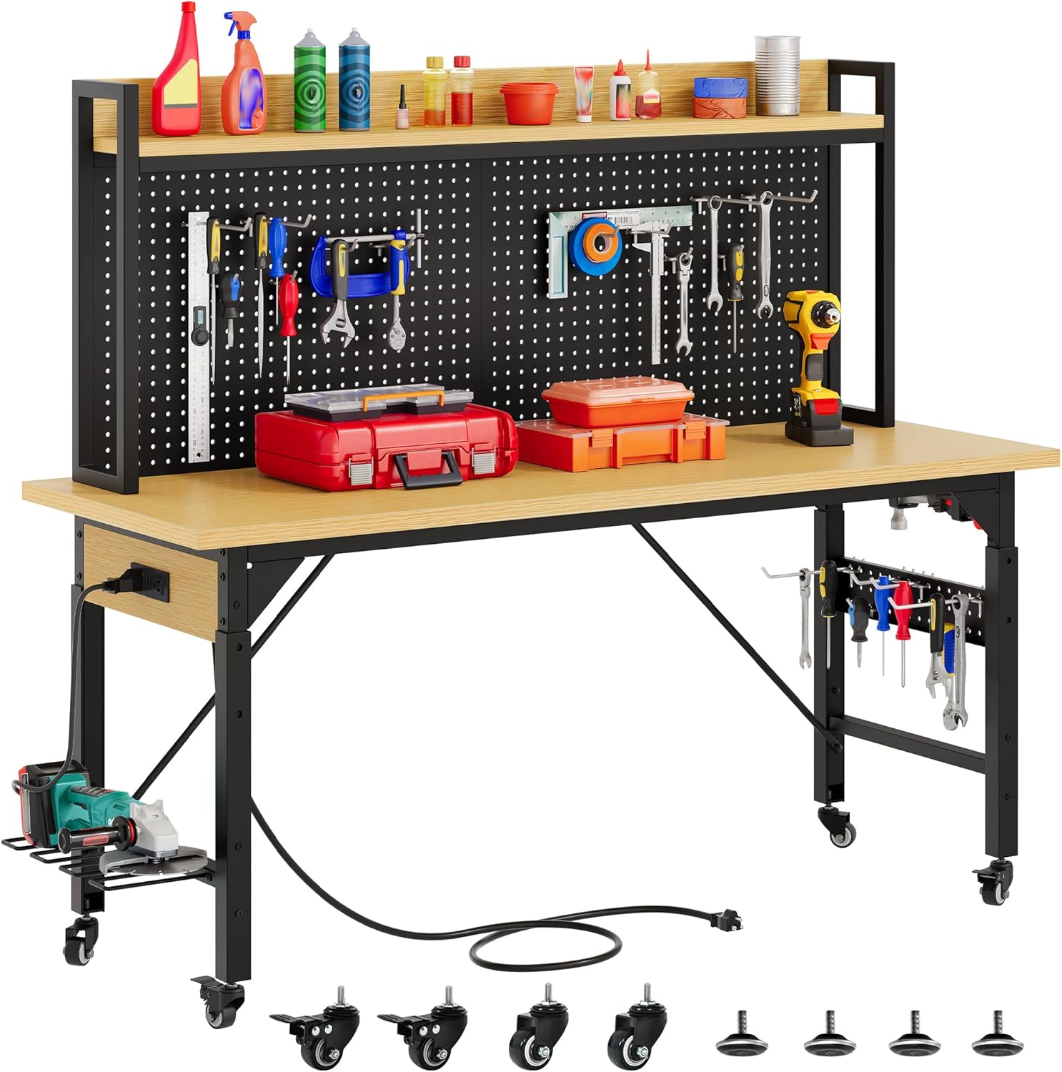 Work Bench With Wheels Pegboar - огляд і ціна Woodworking Garage