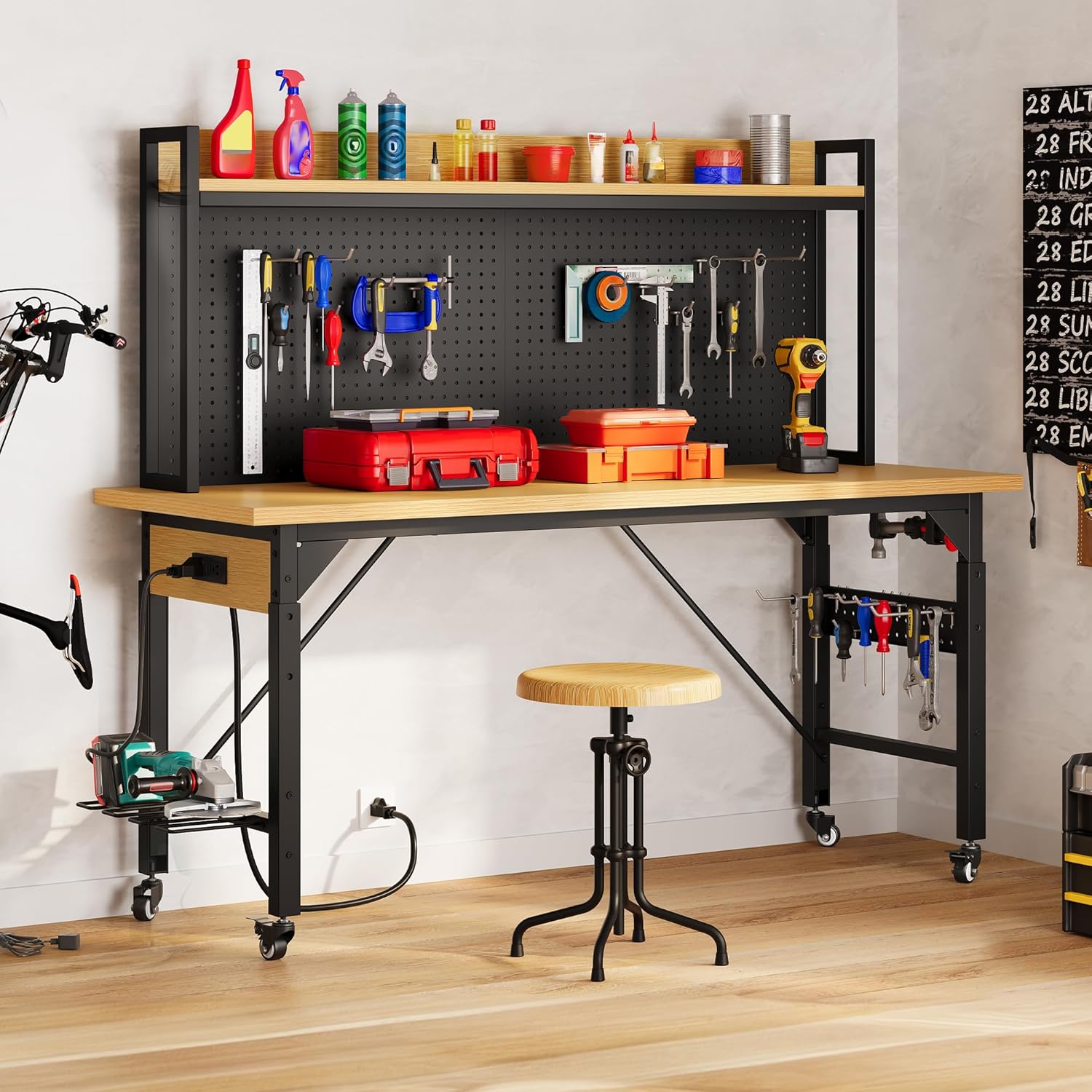 Work Bench With Wheels Pegboar - огляд і ціна Woodworking Garage